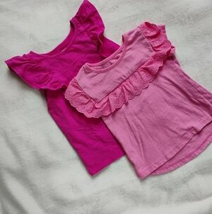Lot Of 2 Essential Summer Tank & Tee | Pink Solid Ruffles Eyelet Lace | 2T